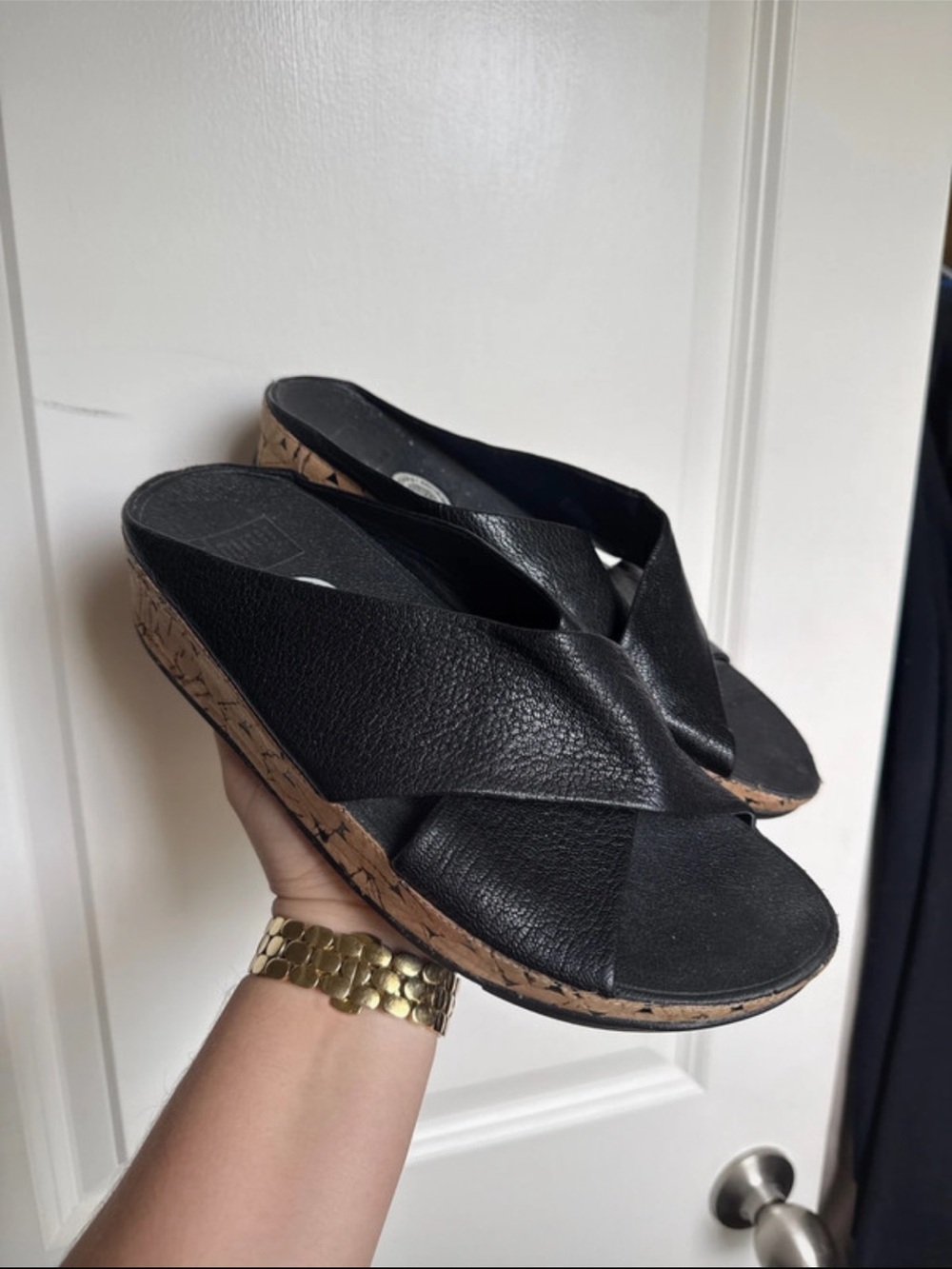 Fitflop Kys Women’s Black Cork Wedge Slide Sandals Size 8